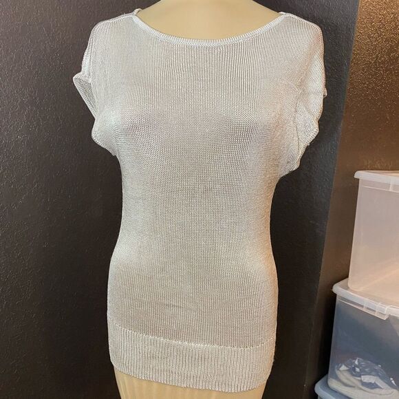 ANN Taylor petite size medium Gold‎ slinky knit dolman sleeve tunic sweater - Picture 6 of 6